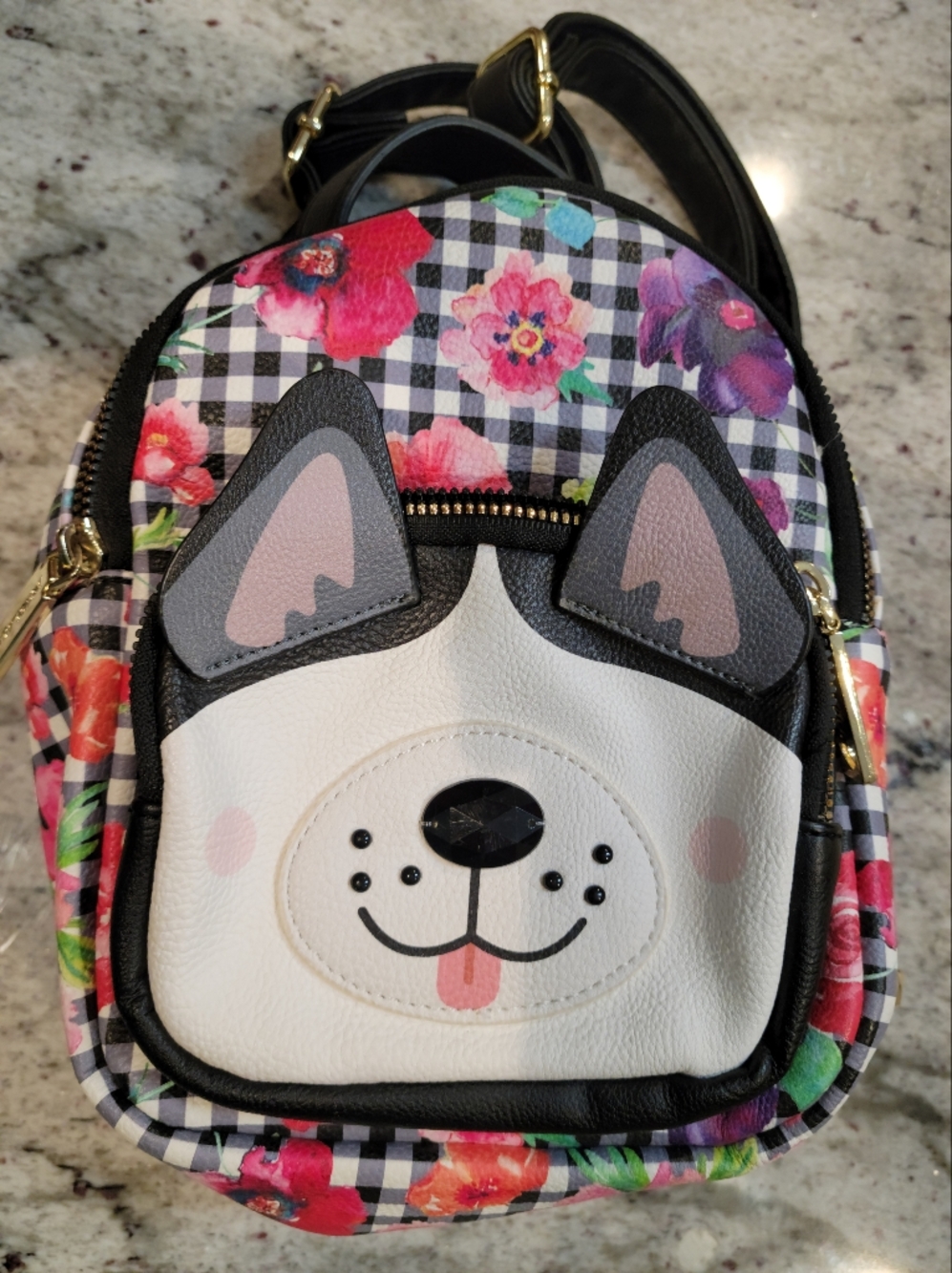 Betsey Johnson Kirsch CUTE DOG Mini Backpack Floral Black White, LUV Betsey